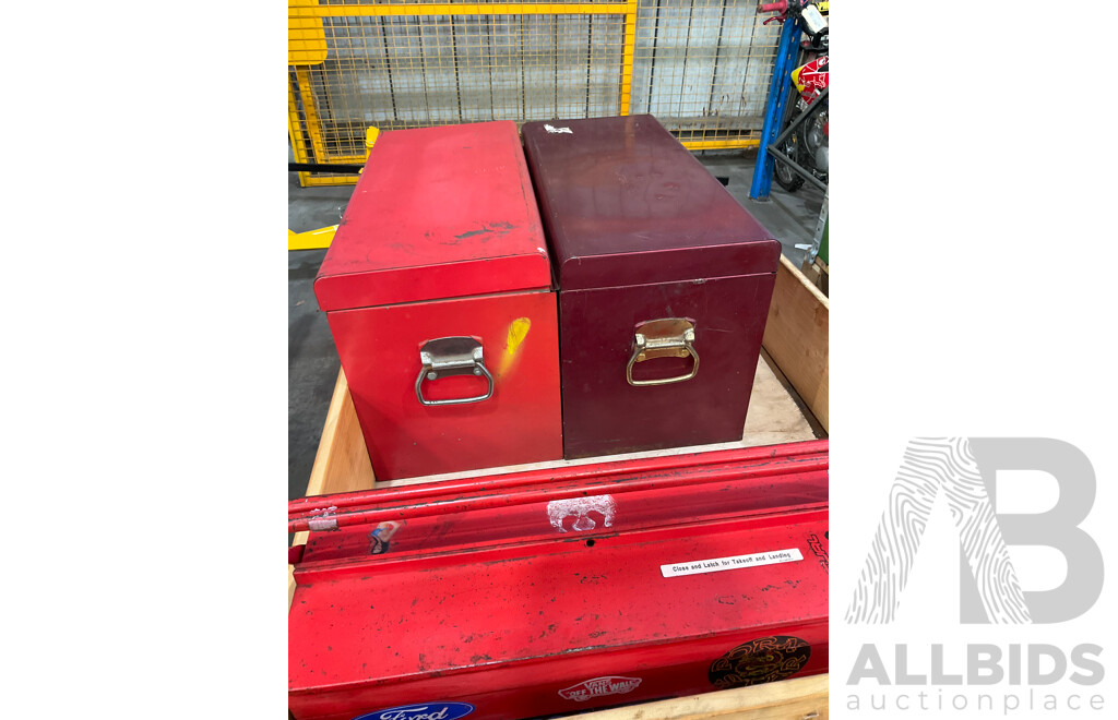 3 Toolboxes Containing Assorted Hardware - Hammers, Ratchets, Screwdrivers, Pliers, Files, Wrenches, Scissors