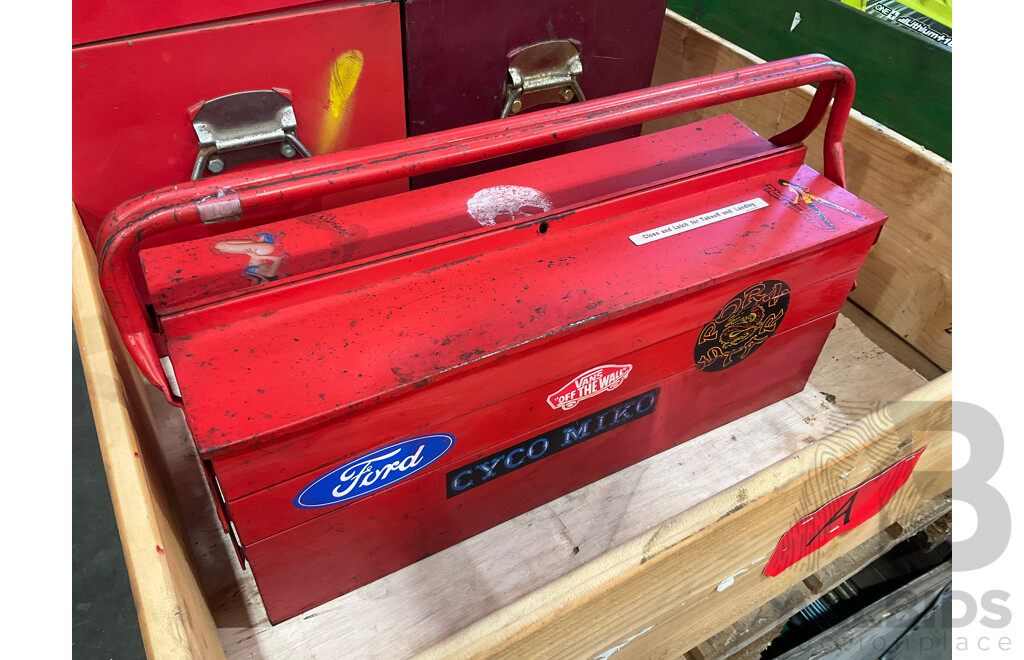 3 Toolboxes Containing Assorted Hardware - Hammers, Ratchets, Screwdrivers, Pliers, Files, Wrenches, Scissors
