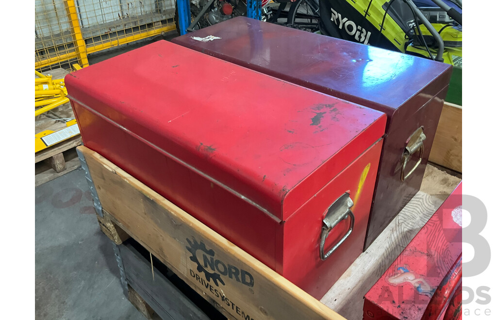 3 Toolboxes Containing Assorted Hardware - Hammers, Ratchets, Screwdrivers, Pliers, Files, Wrenches, Scissors