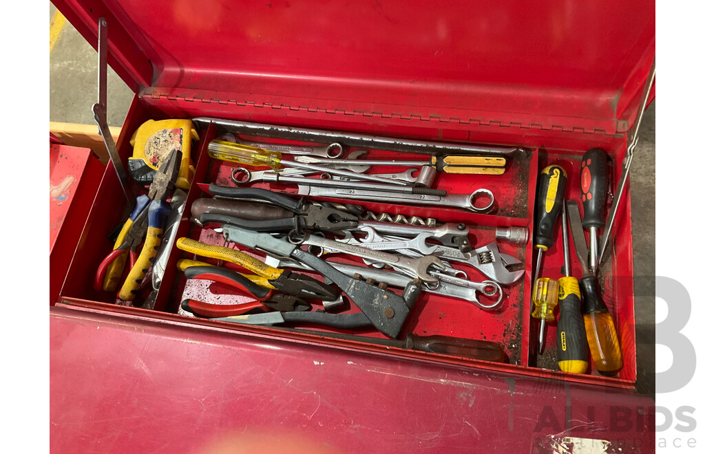 3 Toolboxes Containing Assorted Hardware - Hammers, Ratchets, Screwdrivers, Pliers, Files, Wrenches, Scissors