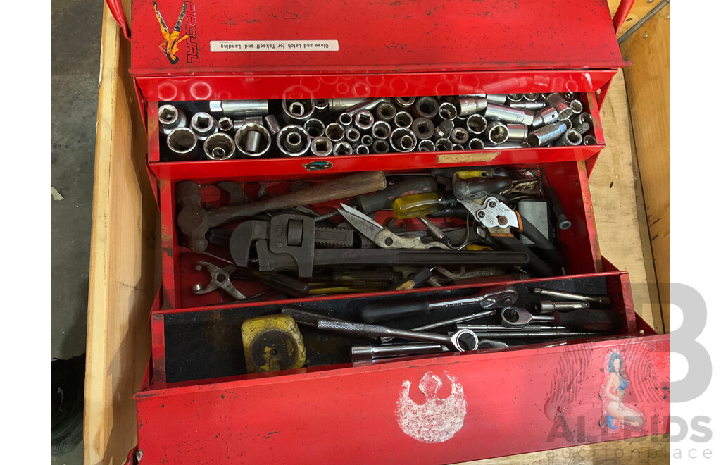 3 Toolboxes Containing Assorted Hardware - Hammers, Ratchets, Screwdrivers, Pliers, Files, Wrenches, Scissors
