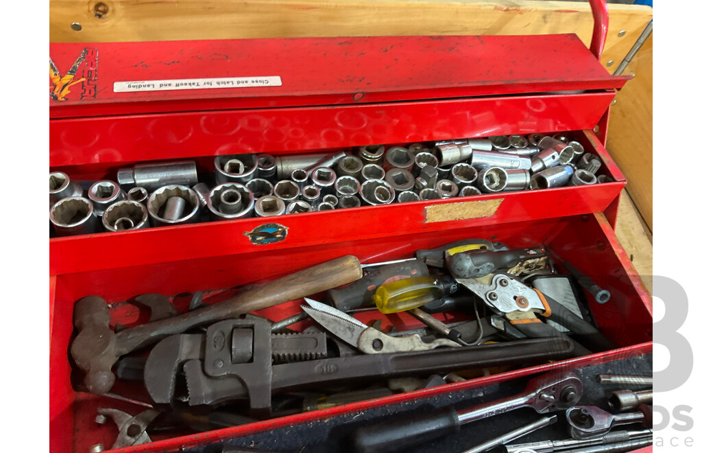 3 Toolboxes Containing Assorted Hardware - Hammers, Ratchets, Screwdrivers, Pliers, Files, Wrenches, Scissors