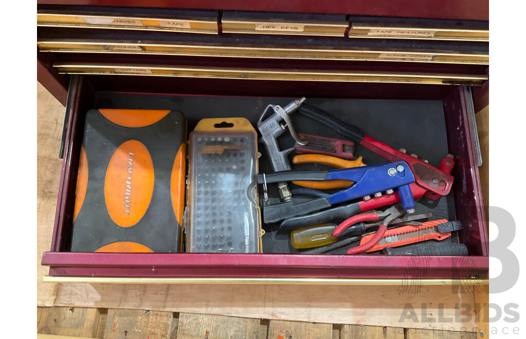 3 Toolboxes Containing Assorted Hardware - Hammers, Ratchets, Screwdrivers, Pliers, Files, Wrenches, Scissors