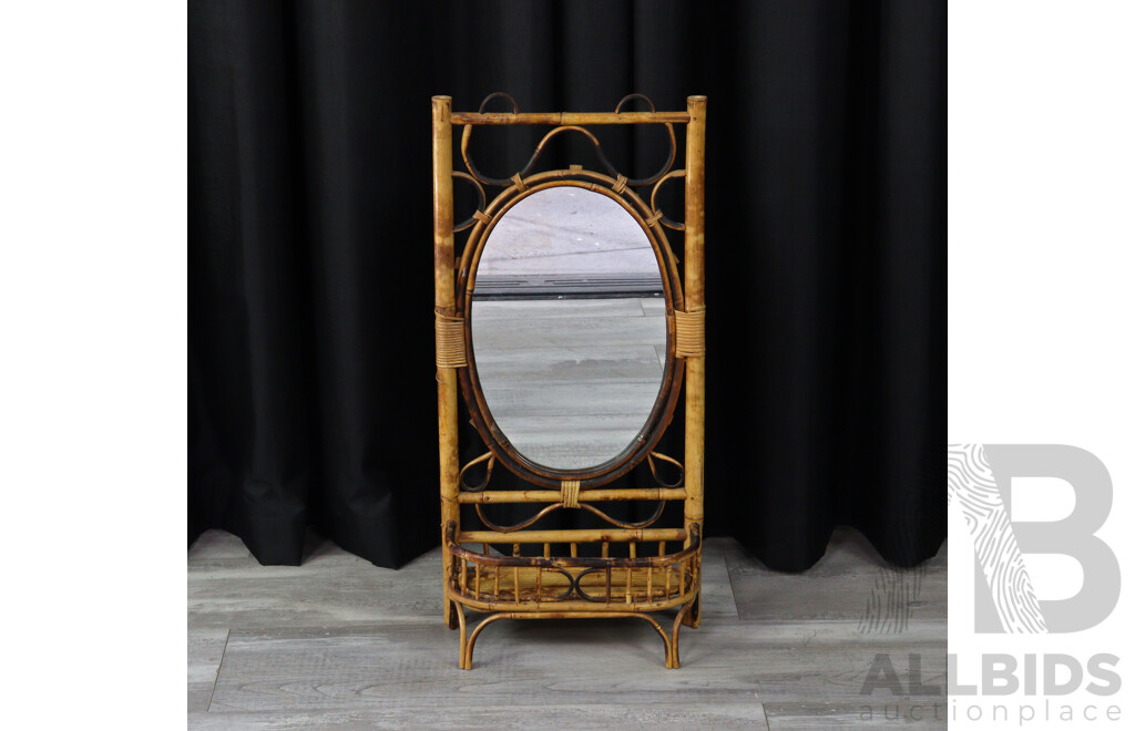 Vintage Tiger Cane Dresser Top Mirror