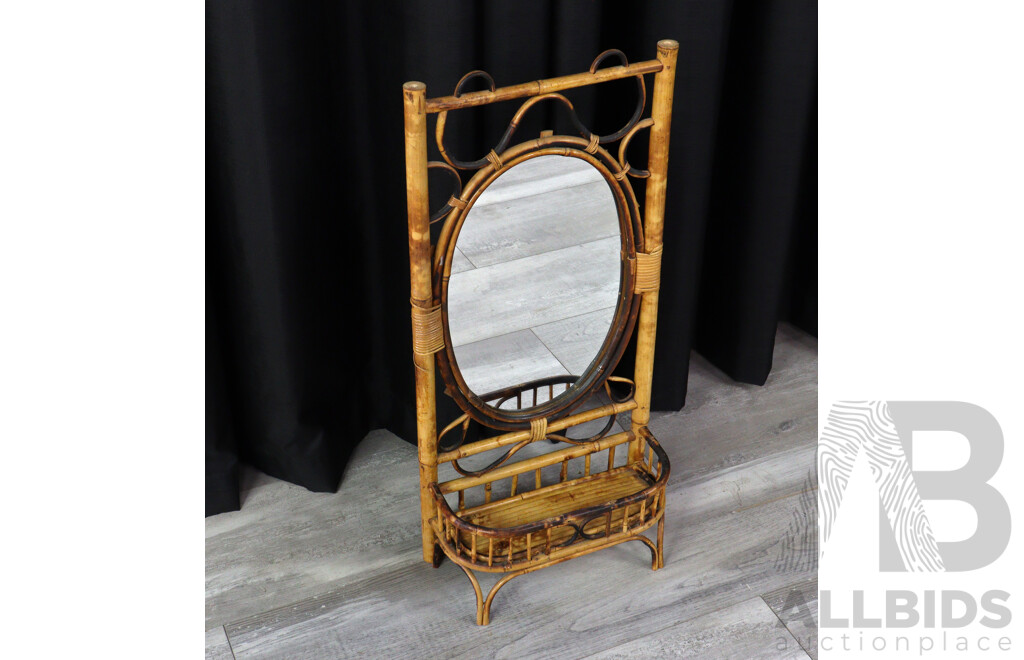 Vintage Tiger Cane Dresser Top Mirror