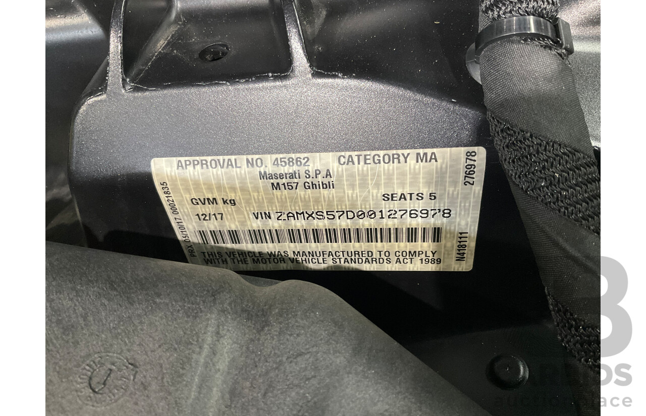 12/2017 Maserati Ghibli Sport Limited Edition (RWD) M157 MY17 4d Sedan Nero Ribelle Mica Turbo V6 3.0L