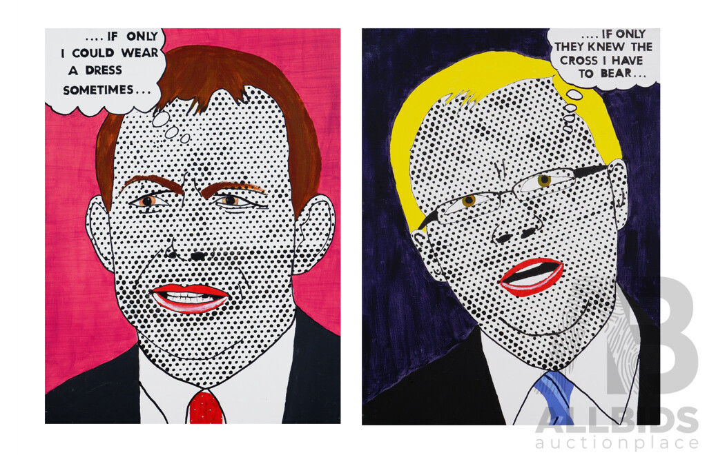 John Thomson Dalrymple Wood AO, (20th Century, Australian, 1944-2016), Abbott & Rudd, Oil on Canvas, 61 x 46 cm (2)