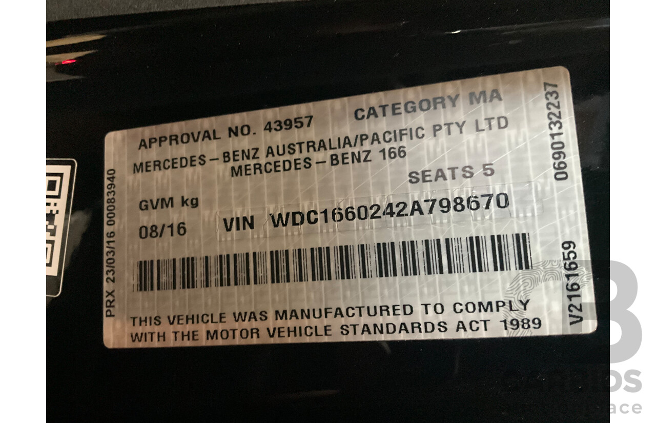 08/2016 Mercedes-Benz GLE 350d 4MATIC (AWD) 166 MY17 4D Wagon Obsidian Black Metallic Turbo Diesel V6 3.0L