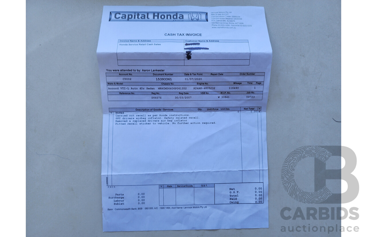 1/2007 Honda Accord VTi 40 MY06 UPGRADE 4d Sedan Silver 2.4L