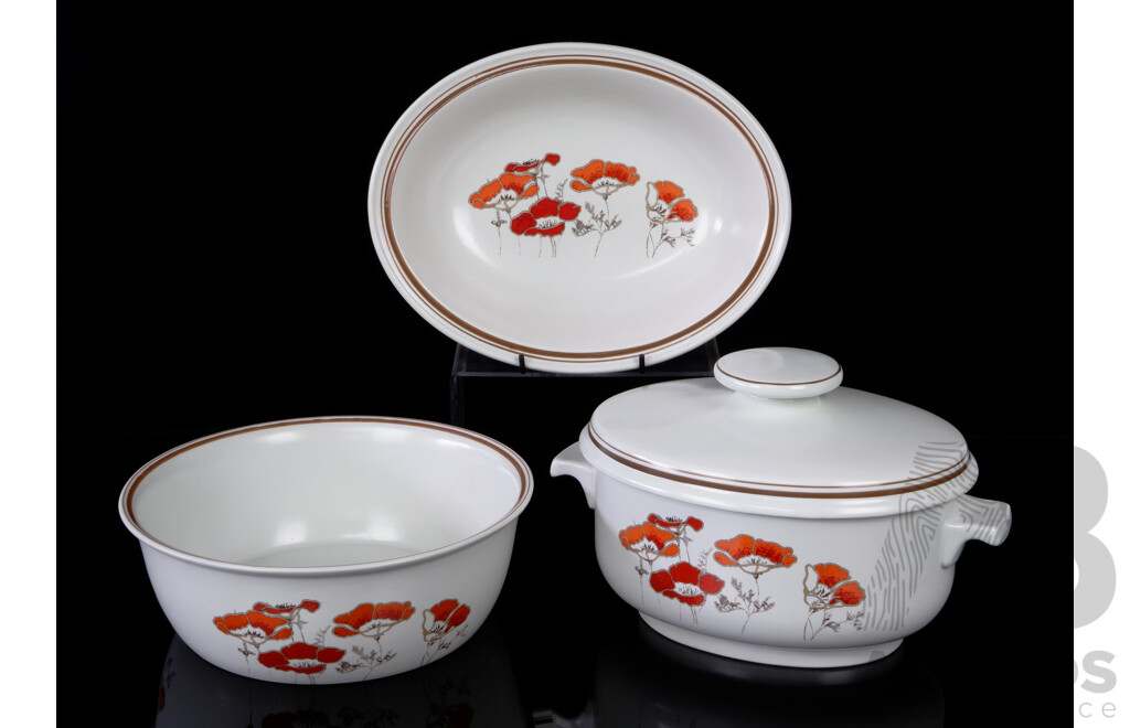 Three Pieces Retro Royal Doulton Lambeth Stoneware Serving Ware in Fieldflower Pattern