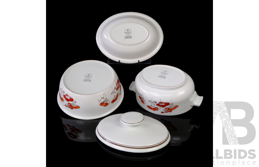 Three Pieces Retro Royal Doulton Lambeth Stoneware Serving Ware in Fieldflower Pattern