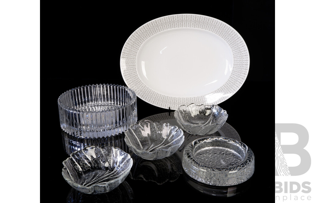 Collection Mid Century Items Including German Rosenthal Platter, Set Three Boda Bowls and More