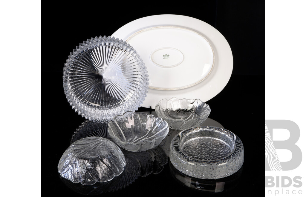 Collection Mid Century Items Including German Rosenthal Platter, Set Three Boda Bowls and More