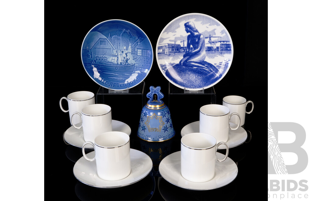 Set Four Mid Century German Thomas Duos with Extra Demitasse Cup, B & G Christmas Bell, 1976 Christmas Plate and Lise Example