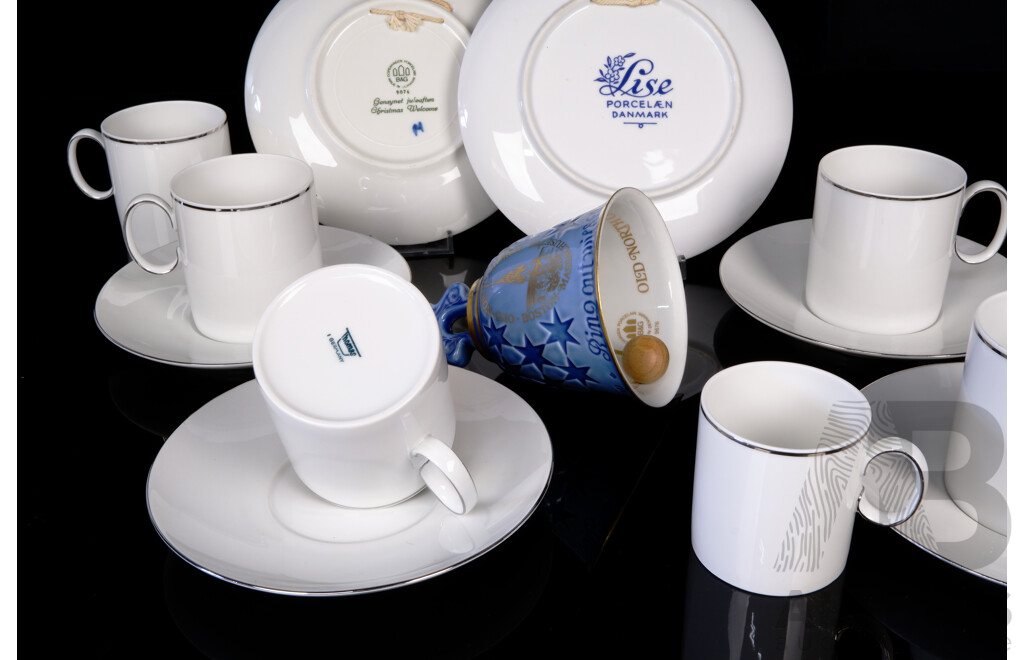 Set Four Mid Century German Thomas Duos with Extra Demitasse Cup, B & G Christmas Bell, 1976 Christmas Plate and Lise Example