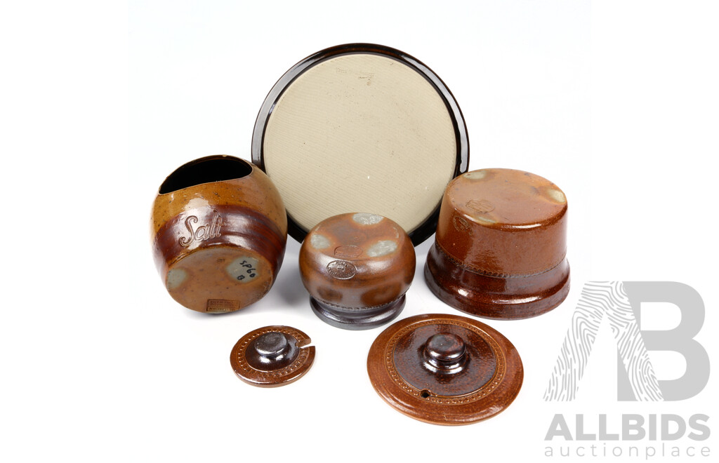 Collection Three Pieces Australian Bendigo Pottery Epsom Ware with Salt Glaze Along with Yarra Glen Pottery Platter