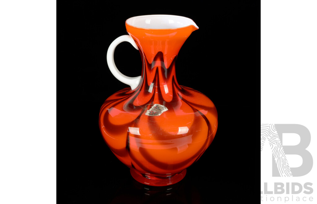 Mid Century Italian Carlo Moretti Florence Empoli Art Glass Pitcher with Original Label