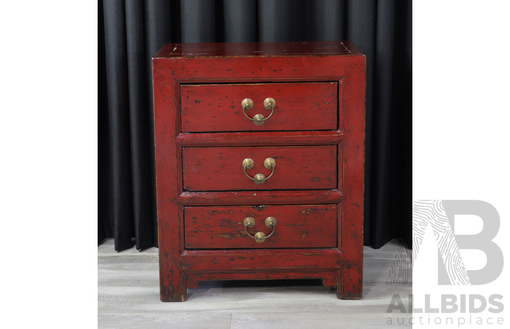 Oversized Chinese Painted Three Drawer Bedside Chest