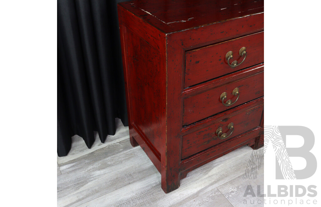 Oversized Chinese Painted Three Drawer Bedside Chest
