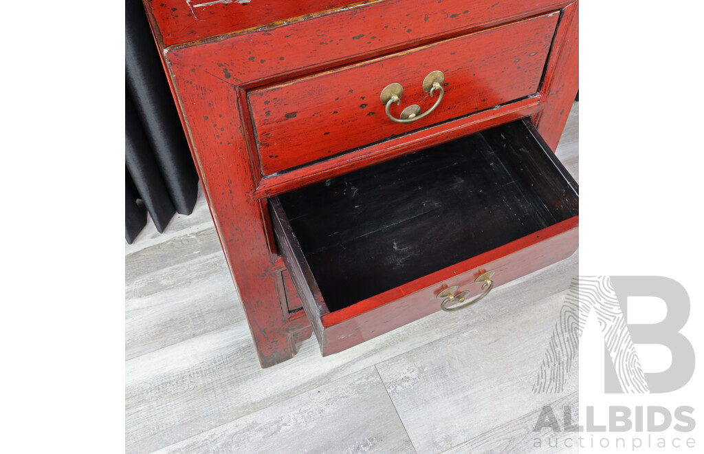 Oversized Chinese Painted Three Drawer Bedside Chest
