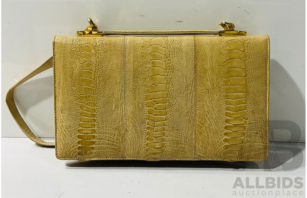 Pair of Handbags Including Snake Leather Example by Cape Cobra and Leather Handbag by Jade in London as Well as Beige Eel Skin Wallet