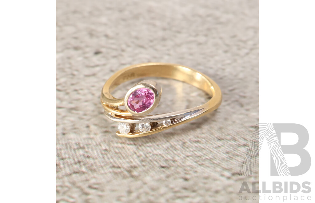 18ct Bespoke Handmade Pink & White Diamond Ring, Est TDW 0.42ct, Size P, 3.78 Grams