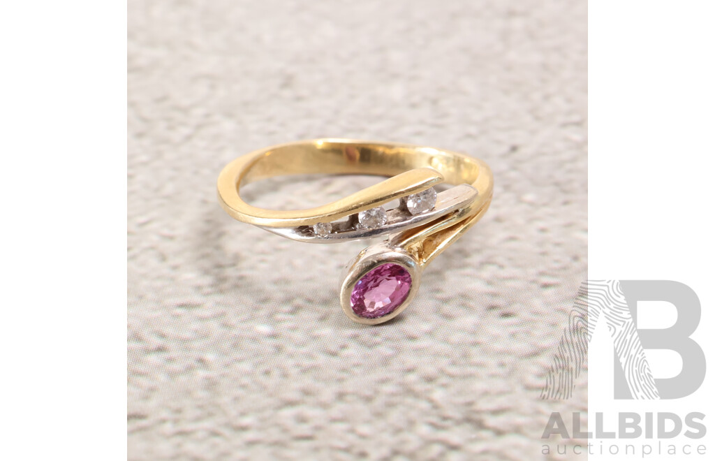 18ct Bespoke Handmade Pink & White Diamond Ring, Est TDW 0.42ct, Size P, 3.78 Grams