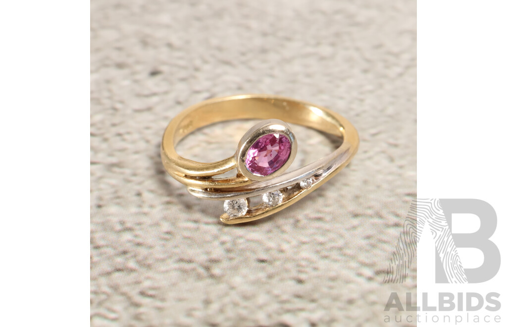 18ct Bespoke Handmade Pink & White Diamond Ring, Est TDW 0.42ct, Size P, 3.78 Grams