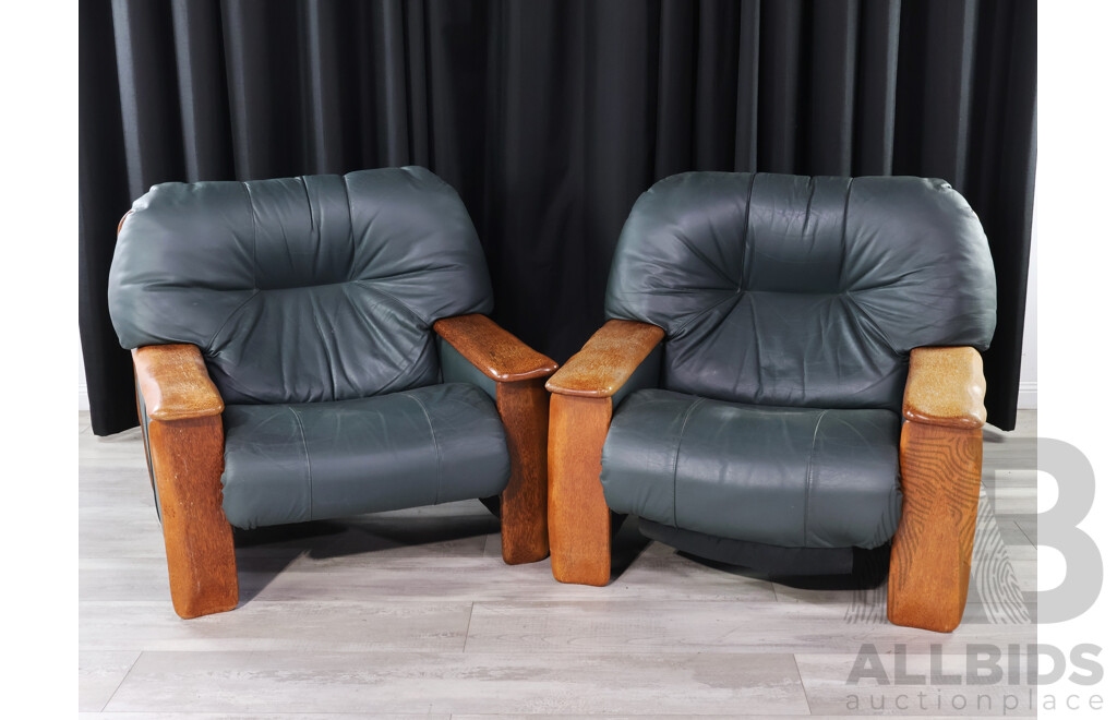 Pair of Palmwood and Leather Armchairs by Pacific Green