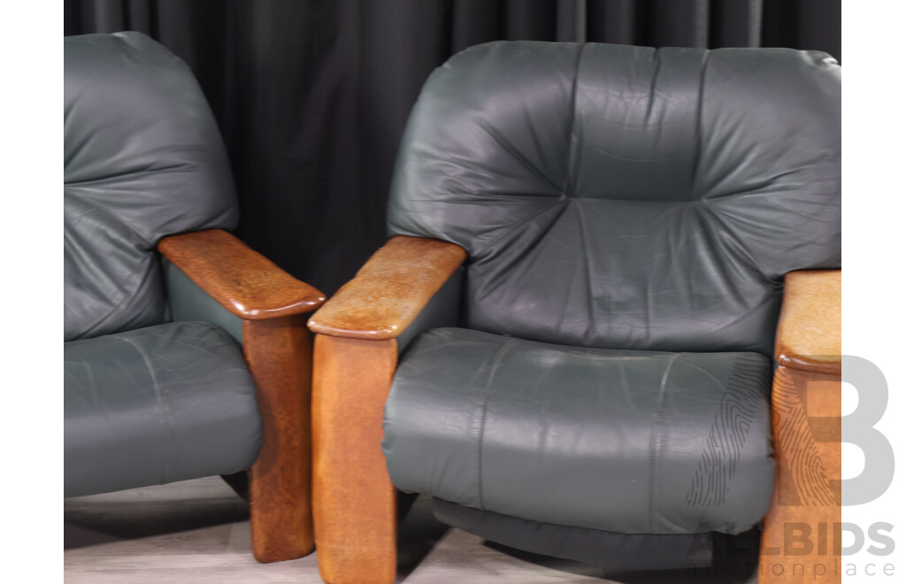 Pair of Palmwood and Leather Armchairs by Pacific Green