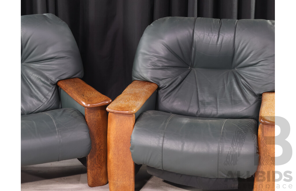 Pair of Palmwood and Leather Armchairs by Pacific Green