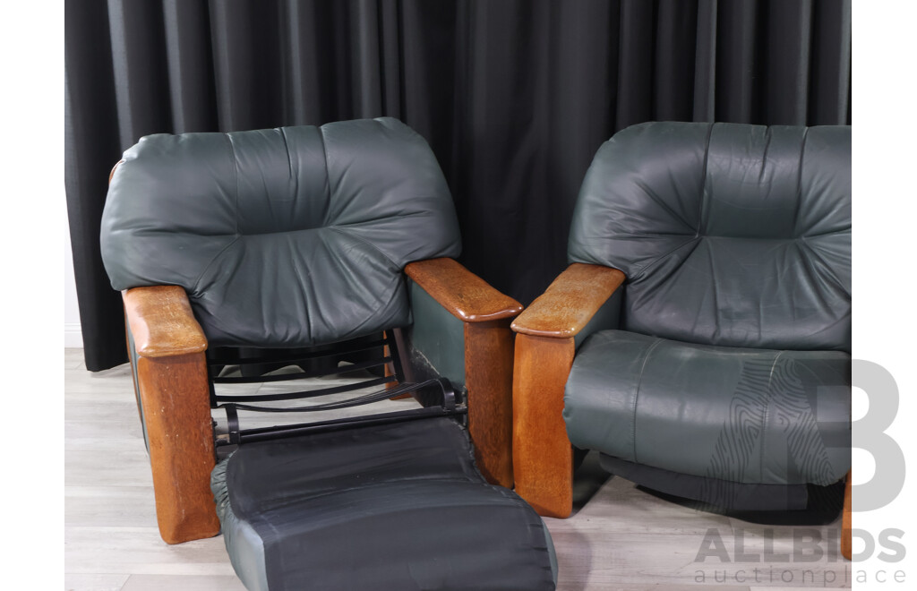 Pair of Palmwood and Leather Armchairs by Pacific Green