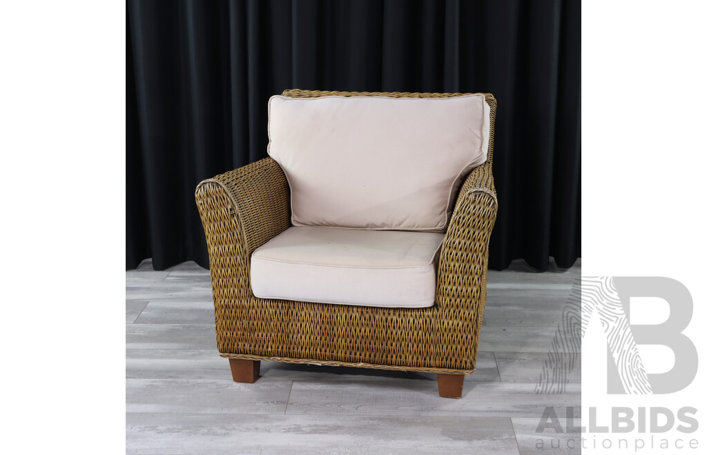 Single Cane and Fabric Armchair