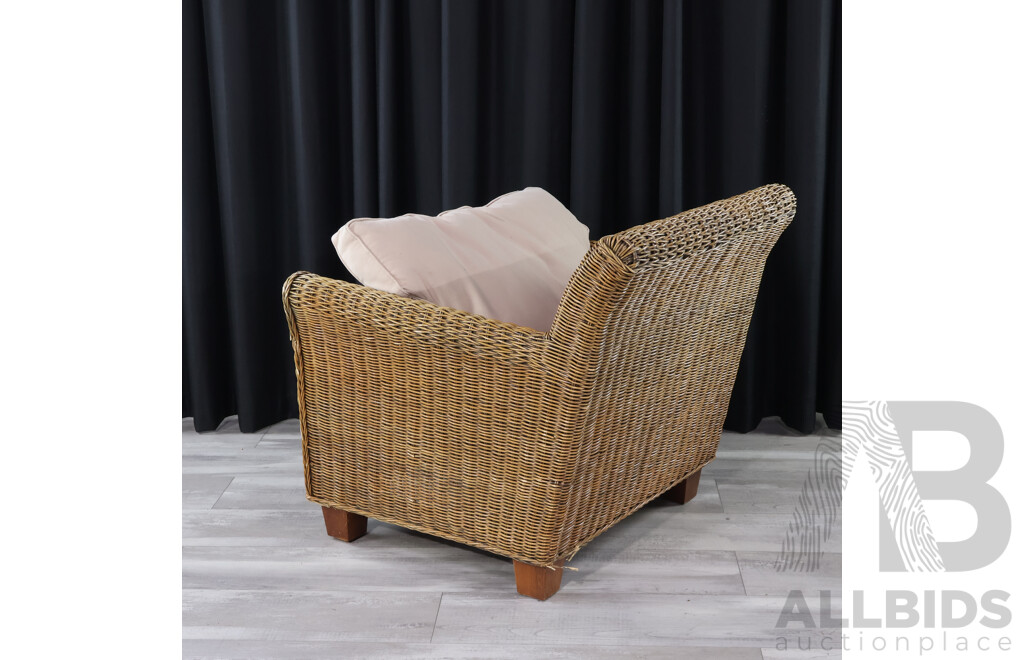 Single Cane and Fabric Armchair