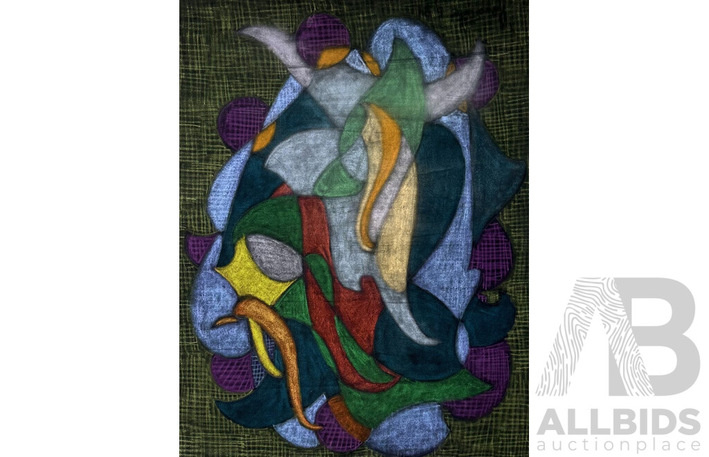 R. Revante, (20th Century), Trio of Abstracts (1977, 1978, 1981), Coloured Crayons on Black Felt Cardboard, 65 x 50 cm (unframed) (3)