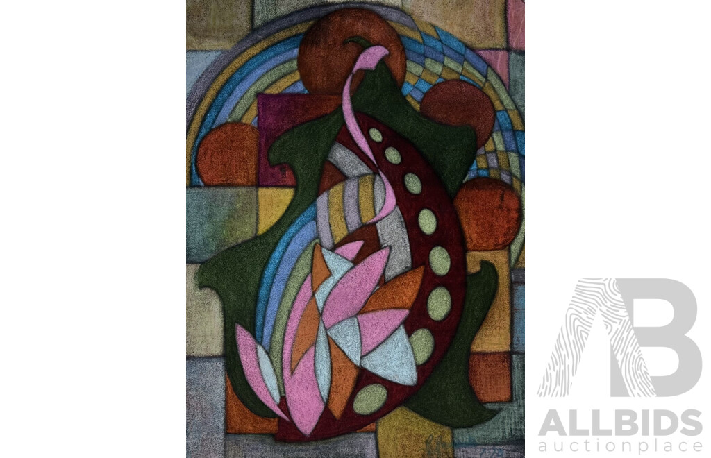 R. Revante, (20th Century), Trio of Abstracts (1977, 1978, 1981), Coloured Crayons on Black Felt Cardboard, 65 x 50 cm (unframed) (3)