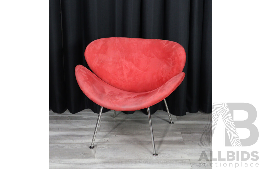 'Orange Slice' Chair with Red Velvet Upholstery and Chrome Base