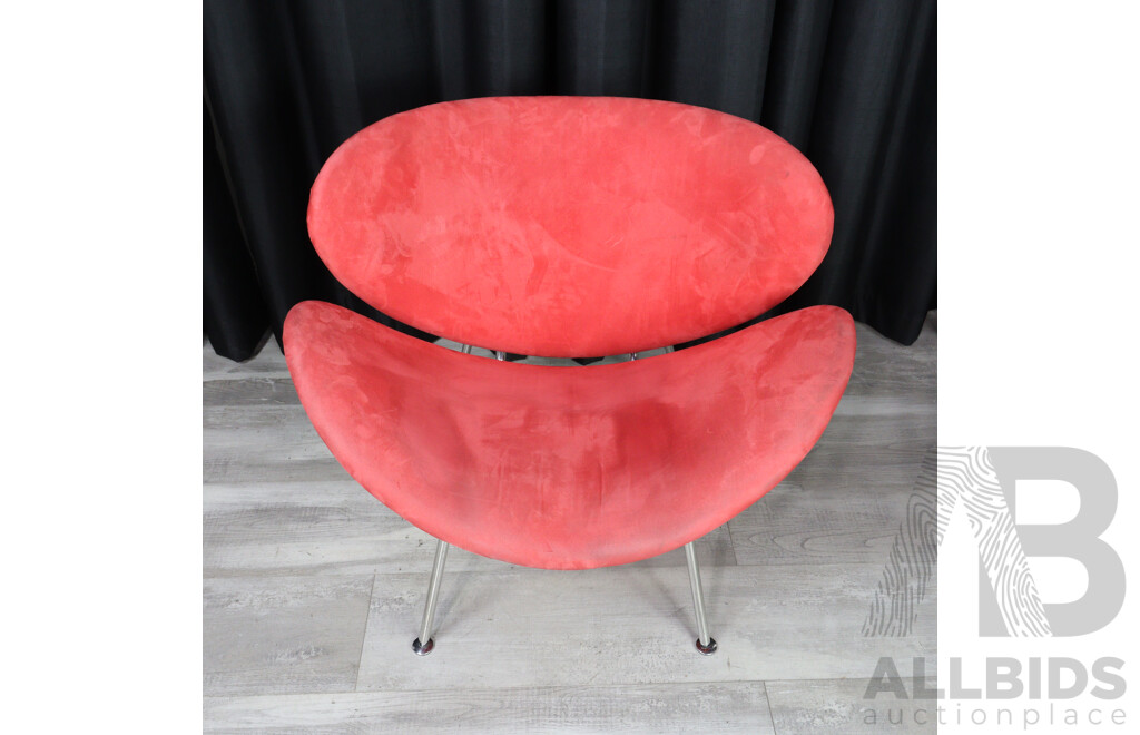 'Orange Slice' Chair with Red Velvet Upholstery and Chrome Base