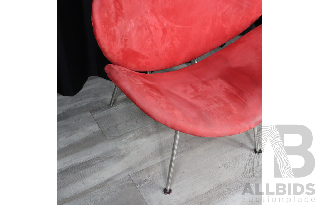 'Orange Slice' Chair with Red Velvet Upholstery and Chrome Base