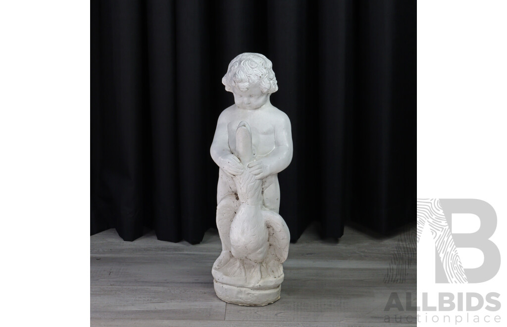 Outdoor Concrete Little Boy with Fish Garden Statue