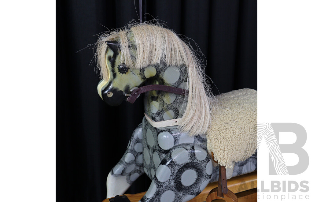Painted Timber Rocking Horse with Mane and Tail