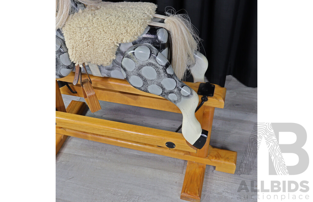 Painted Timber Rocking Horse with Mane and Tail