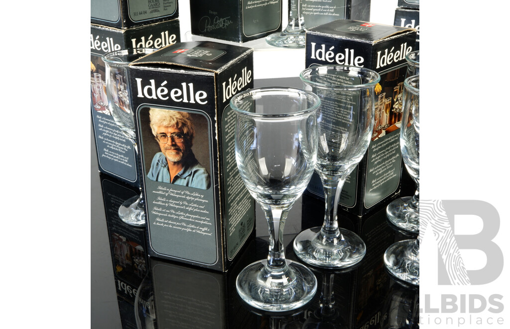 Collection Eight Mid Century Danish Holmegaard Ide Elle Port Glasses Designed by per Lutkin in Original Boxes