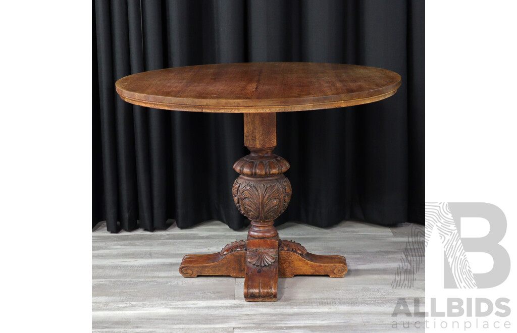 Oak Single Pedestal Occasional Table