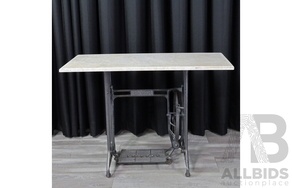 Marble Top Garden Table with Singer Treadle Base