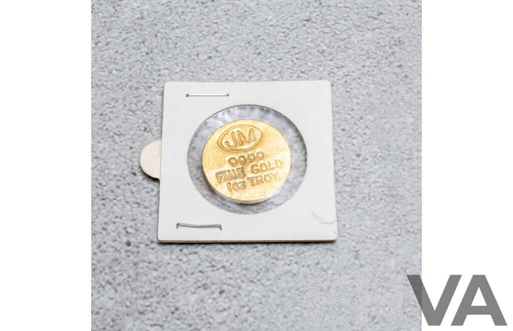 Gold Bullion 99.99% Fine Gold 1 Troy Ounce - Manufacturer JM Johnson Matthey, 25mm, 31.103grams