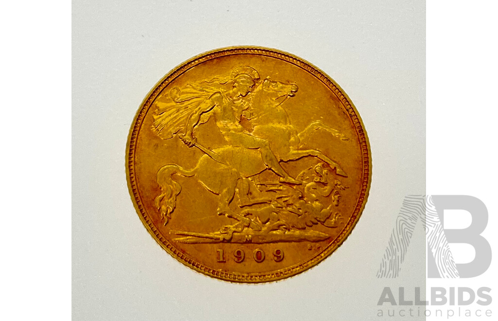 Australian 1909 KEVII Gold Half Sovereign, Melbourne Mint .917