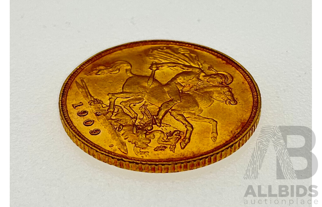 Australian 1909 KEVII Gold Half Sovereign, Melbourne Mint .917
