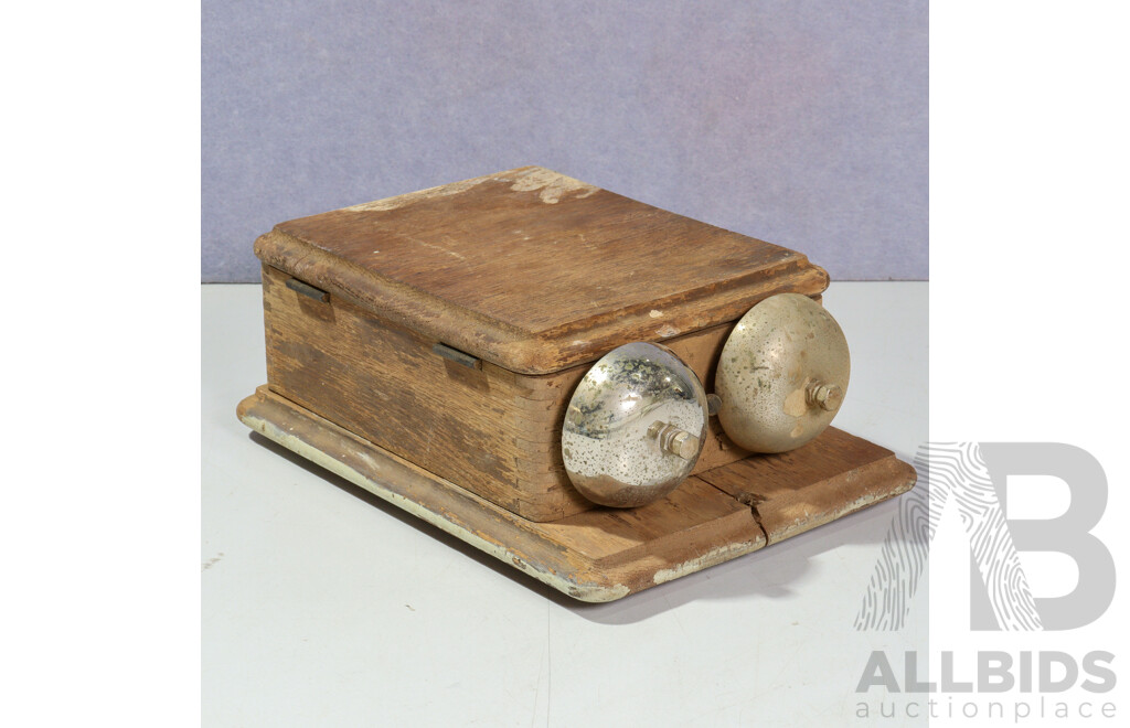 Antique Set Telephone Bells on Wooden Case