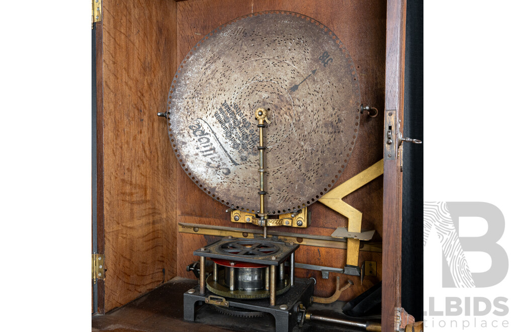 Turn of the Century Komet Upright Arcade Polyphone in Walnut Case on Later Stand with 44 Various 45cm Kalliope Discs